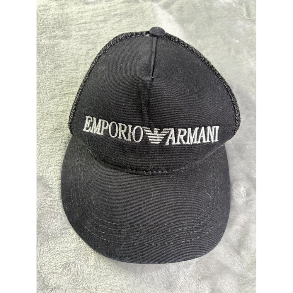 Emporio Armani Eagle Logo Trucker Hat Mens Black Adjustable Mesh Back Cap